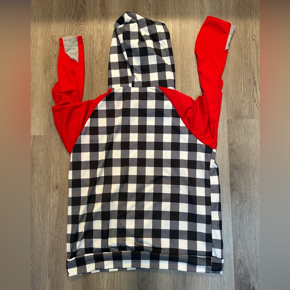 Christmas Tree Plaid Pattern Asymmetrical Side Zip Hoodie - Picture 8 of 8